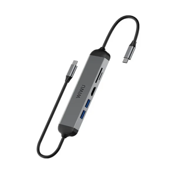 Hub USB-C WiWU Alpha A521H 5-en-1 – HDMI 4K, USB 3.0, Lecteur SD/TF – Compatible MacBook & PC